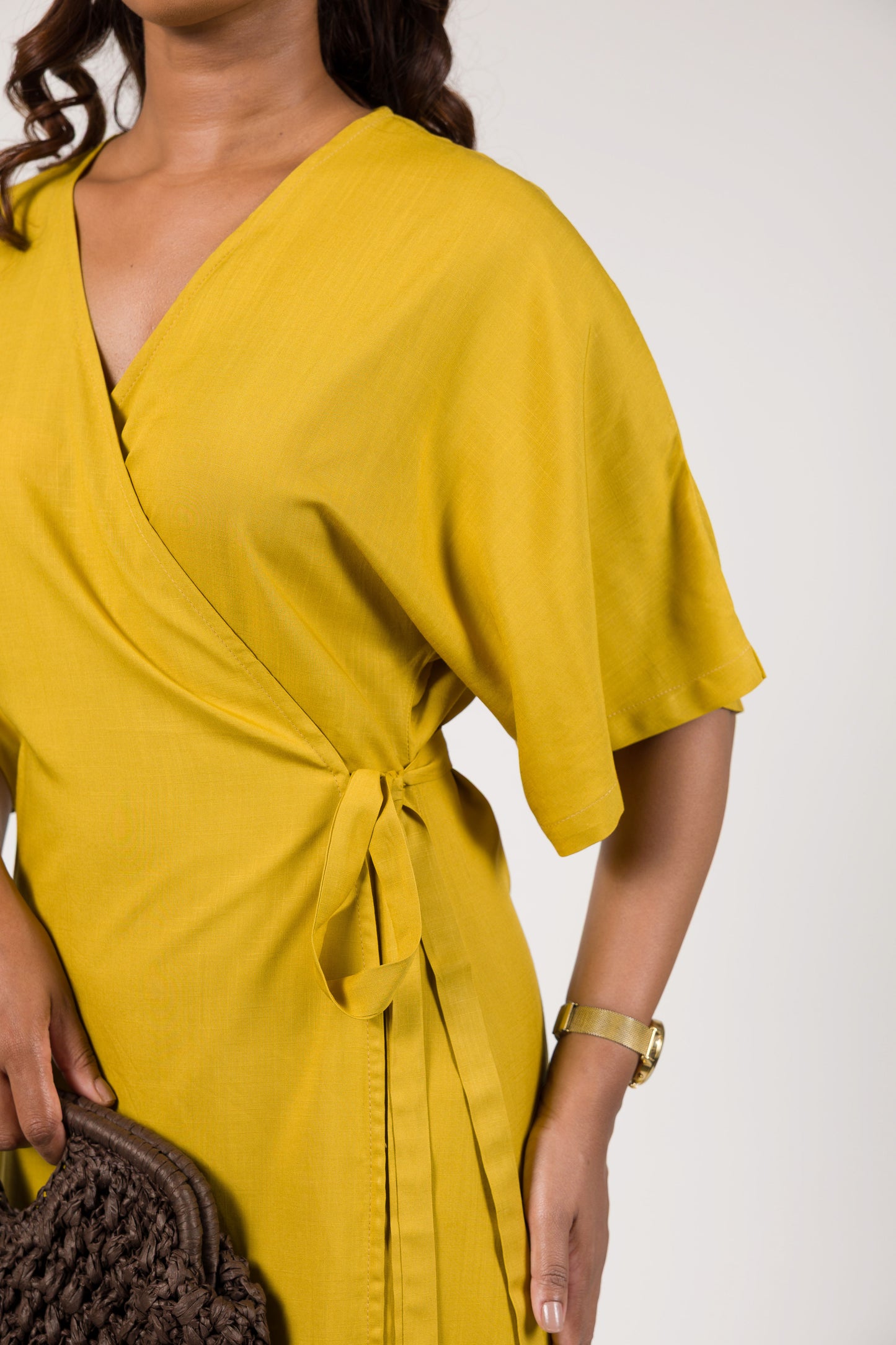 Meyer Wrap Mini Dress - Honey Gold