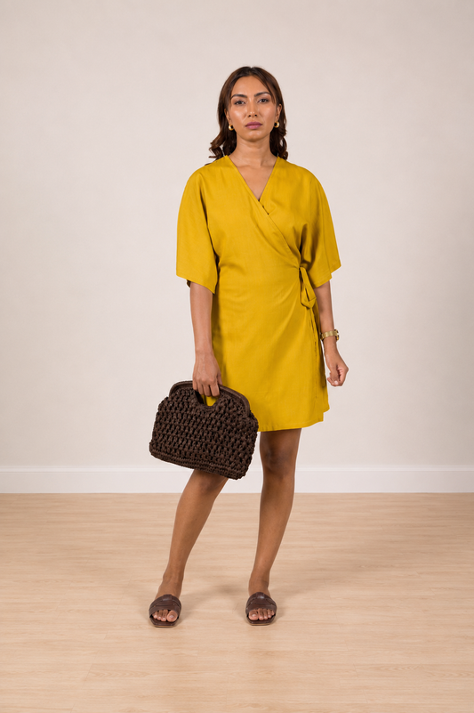 Meyer Wrap Mini Dress - Honey Gold